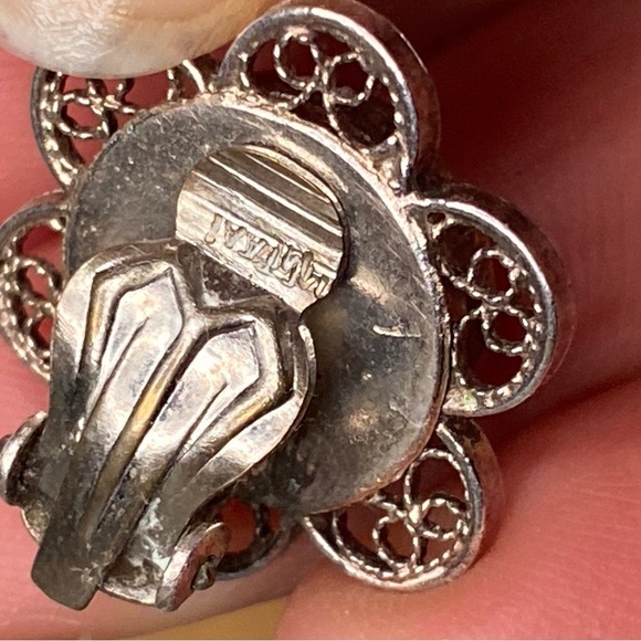 Vintage 835 Silver Marked Holland Blue Delft Windmill Floral Clip On Earrings - Picture 7 of 10